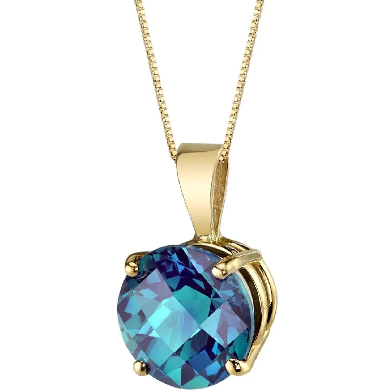 women’s dainty gemstone pendant necklace silver -Alexandrite Pendant Necklace 14K Yellow Gold Round Shape 2.35 Carats