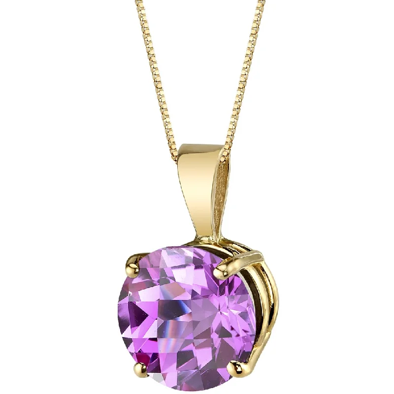 geometric pendant necklace with moonstone -Pink Sapphire Pendant Necklace 14K Yellow Gold Round Shape 2.50 Carats