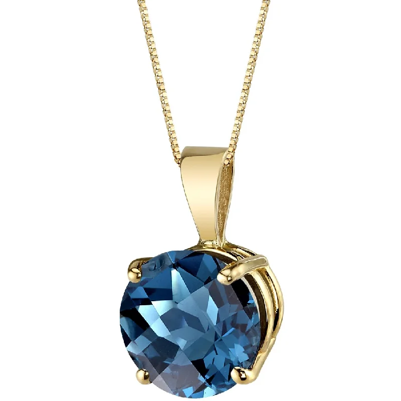 personalized silver pendant with message -London Blue Topaz Pendant Necklace 14K Yellow Gold Round Shape 2.50 Carats