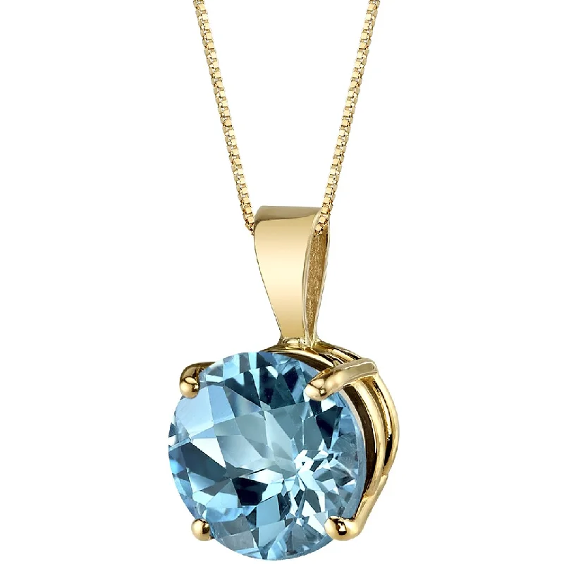 personalized necklace with gold pendant -Swiss Blue Topaz Pendant Necklace 14K Yellow Gold Round Shape 2.30 Carats