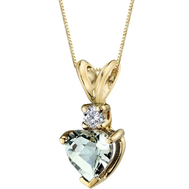 custom infinity necklace pendant gold -Heart Shape Green Amethyst and Diamond Pendant Necklace 14K Yellow Gold 0.75 Carat