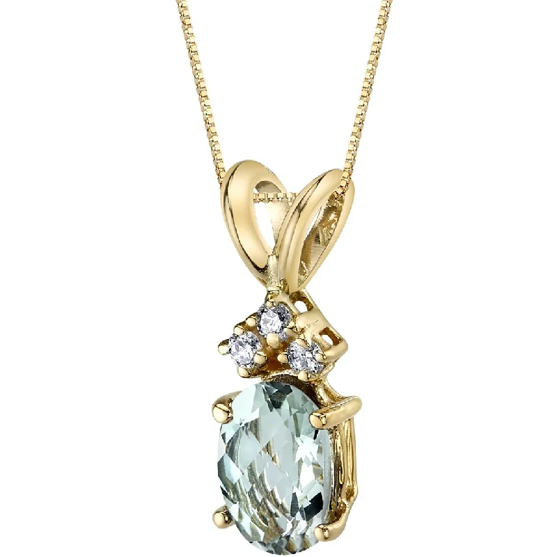 custom engraved bar necklace pendant -Green Amethyst and Diamond Pendant Necklace 14K Yellow Gold 0.67 Carat Oval