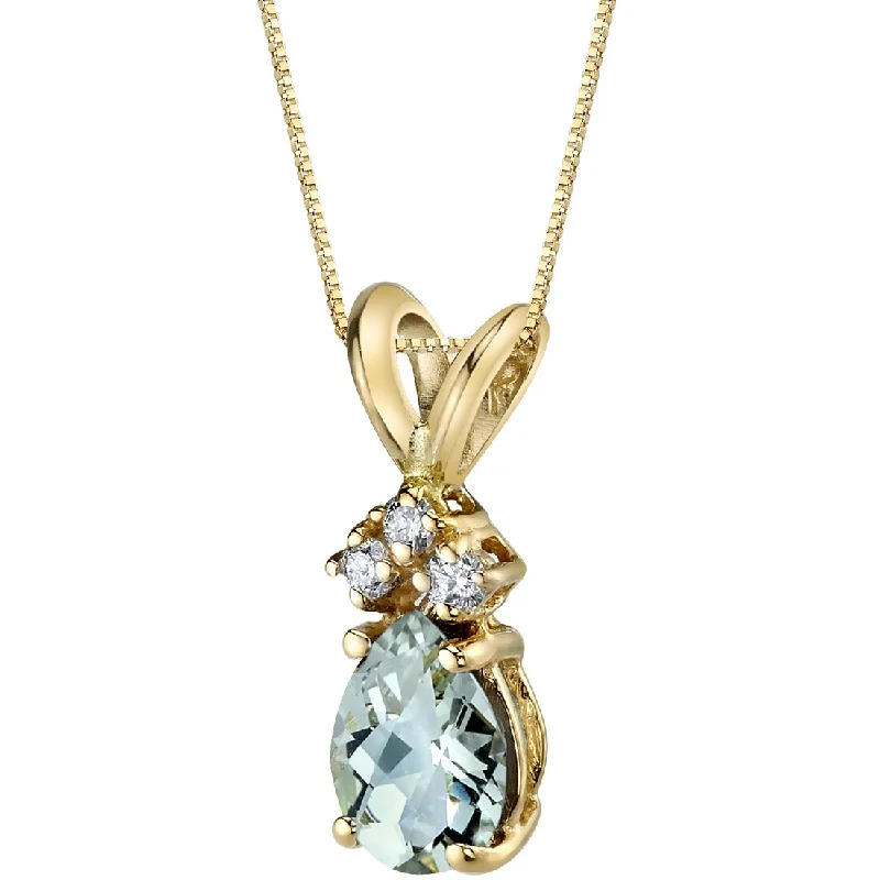 personalized heart pendant necklace for women -Pear Shape Green Amethyst and Diamond Pendant Necklace 14K Yellow Gold