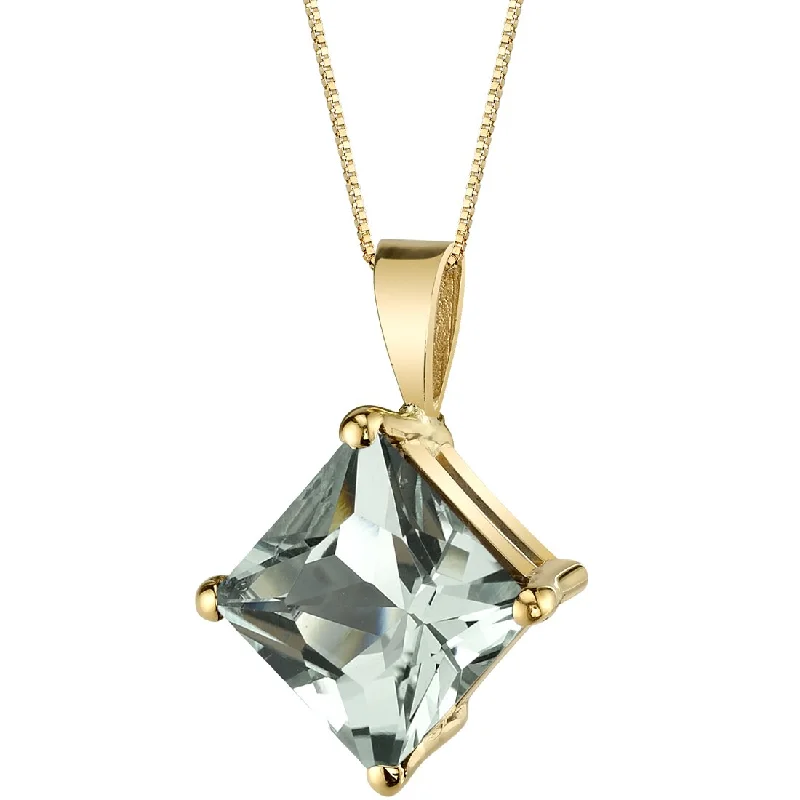 celestial star pendant necklace gold -Green Amethyst Pendant Necklace 14K Yellow Gold Princess Cut 2.25 Carats