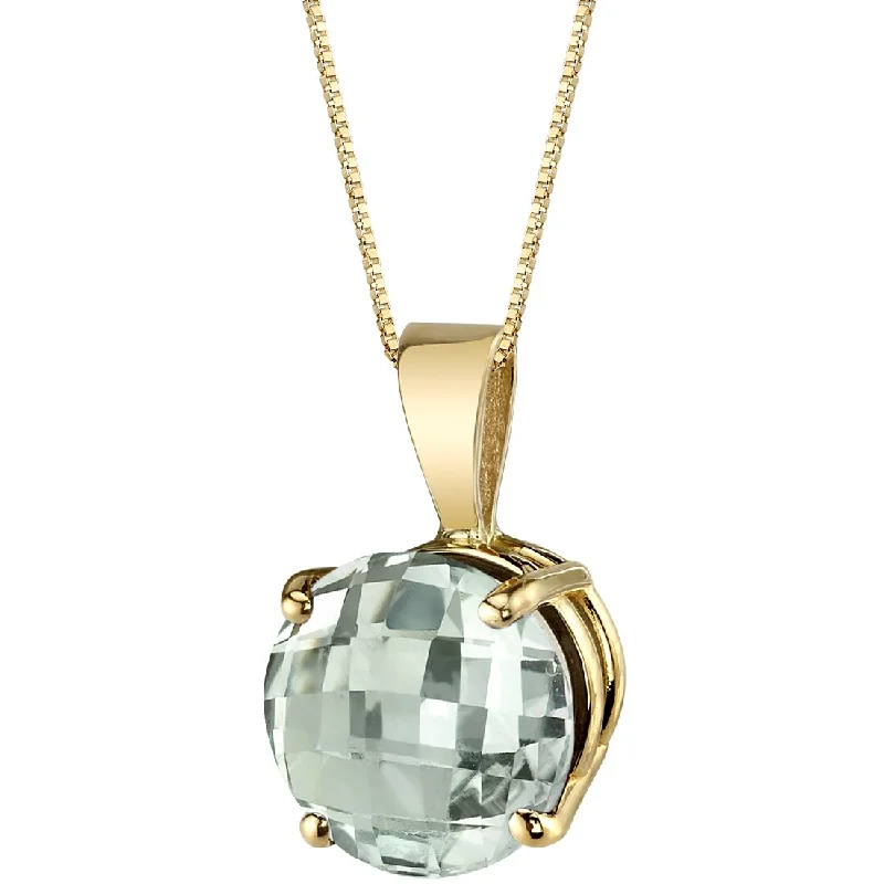 personalized crystal pendant necklace with birthstone -Green Amethyst Pendant Necklace 14K Yellow Gold Round Shape 1.75 Carats