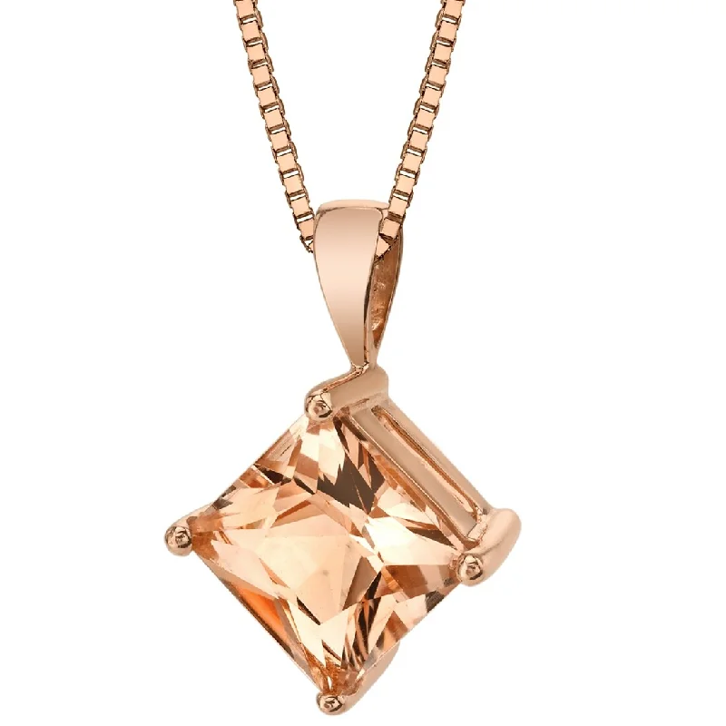 simple pendant necklace with charm silver -14k Rose Gold 1.25 ct Princess Cut Morganite Pendant Necklace