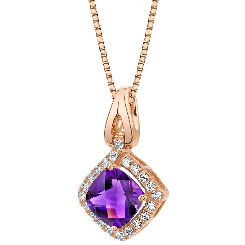 custom silver pendant necklace for men -14k Rose Gold 1.5 ct Cushion Cut Amethyst Pendant Necklace