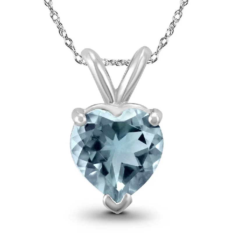 geometric pendant necklace with crystal -14K White Gold 4MM Heart Aquamarine Pendant