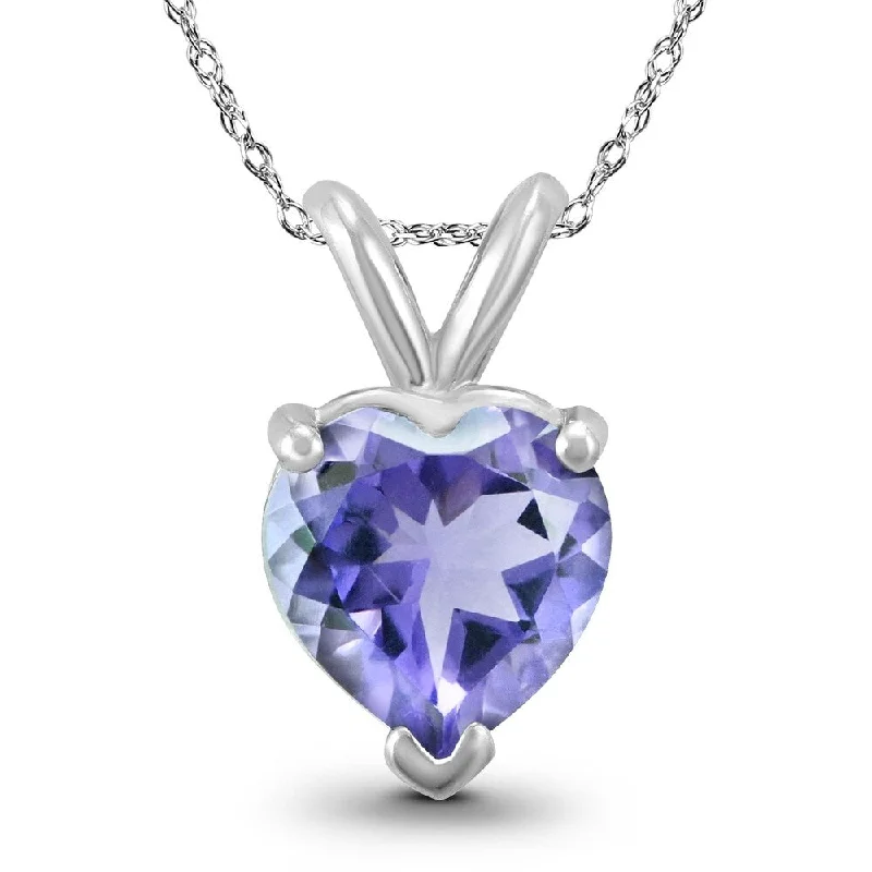 women’s personalized pendant necklace for anniversary -14K White Gold 4MM Heart Tanzanite Pendant