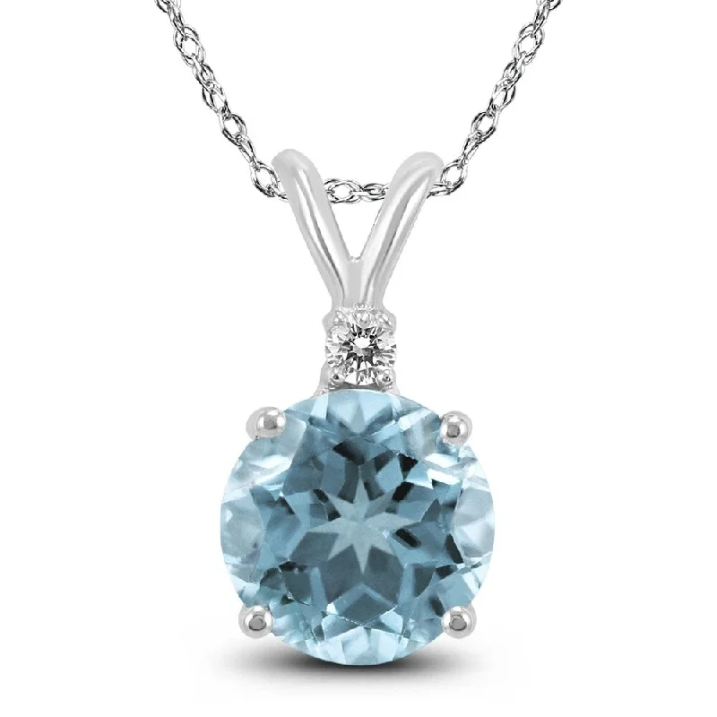 celestial moon pendant necklace gold -14K White Gold 4MM Round Aquamarine and Diamond Pendant