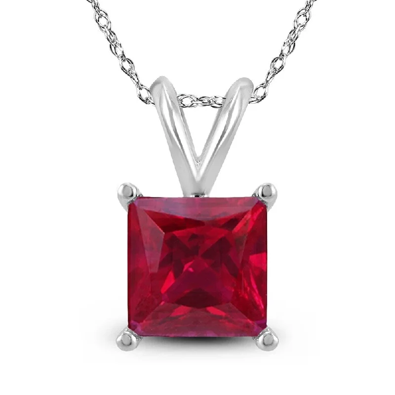 celestial pendant necklace with charm for brides -14K White Gold 4MM Square Ruby Pendant