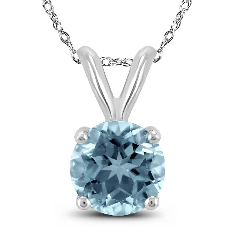 heart-shaped pendant necklace with crystal -14K White Gold 5MM Round Aquamarine Pendant