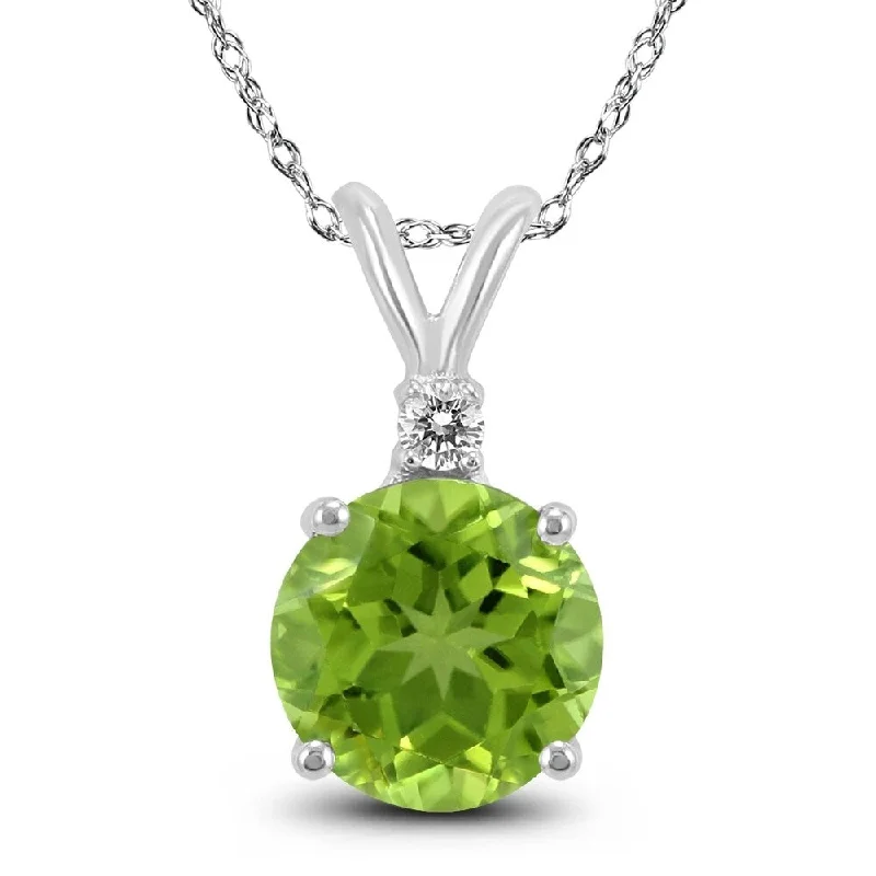 personalized star pendant necklace for brides -14K White Gold 5MM Round Peridot and Diamond Pendant