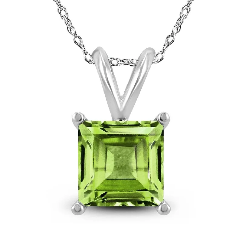 personalized pendant necklace with geometric design -14K White Gold 5MM Square Peridot Pendant