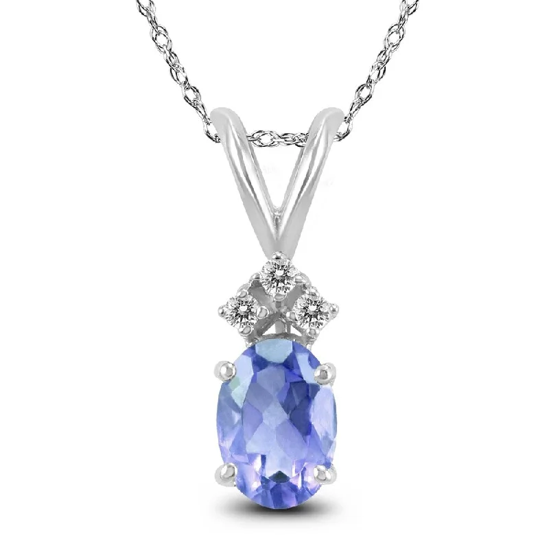 custom silver pendant necklace for men -14K White Gold 5x3MM Oval Tanzanite and Diamond Pendant