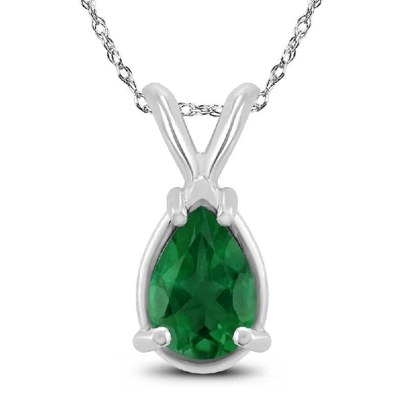 celestial pendant necklace with star charm -14K White Gold 5x3MM Pear Emerald Pendant