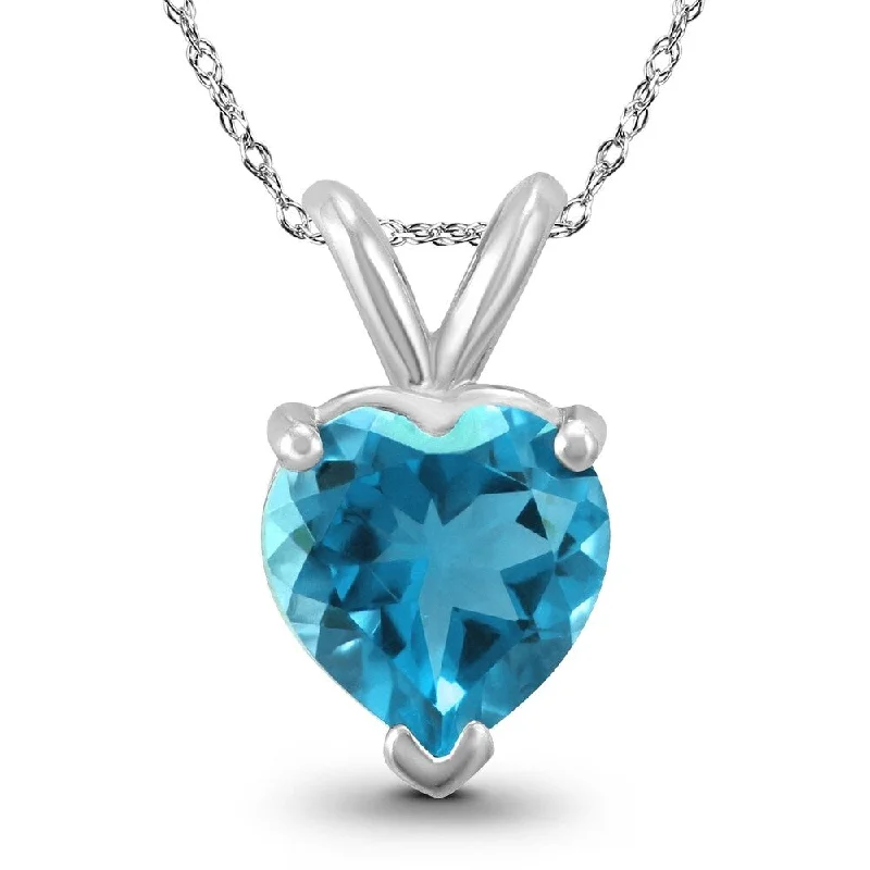 adjustable pendant necklace with gemstone -14K White Gold 6MM Heart Blue Topaz Pendant