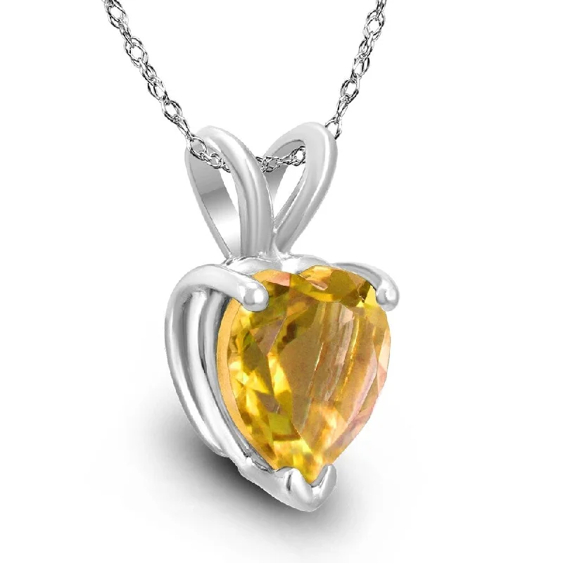 personalized initial pendant necklace with diamond -14K White Gold 6MM Heart Citrine Pendant