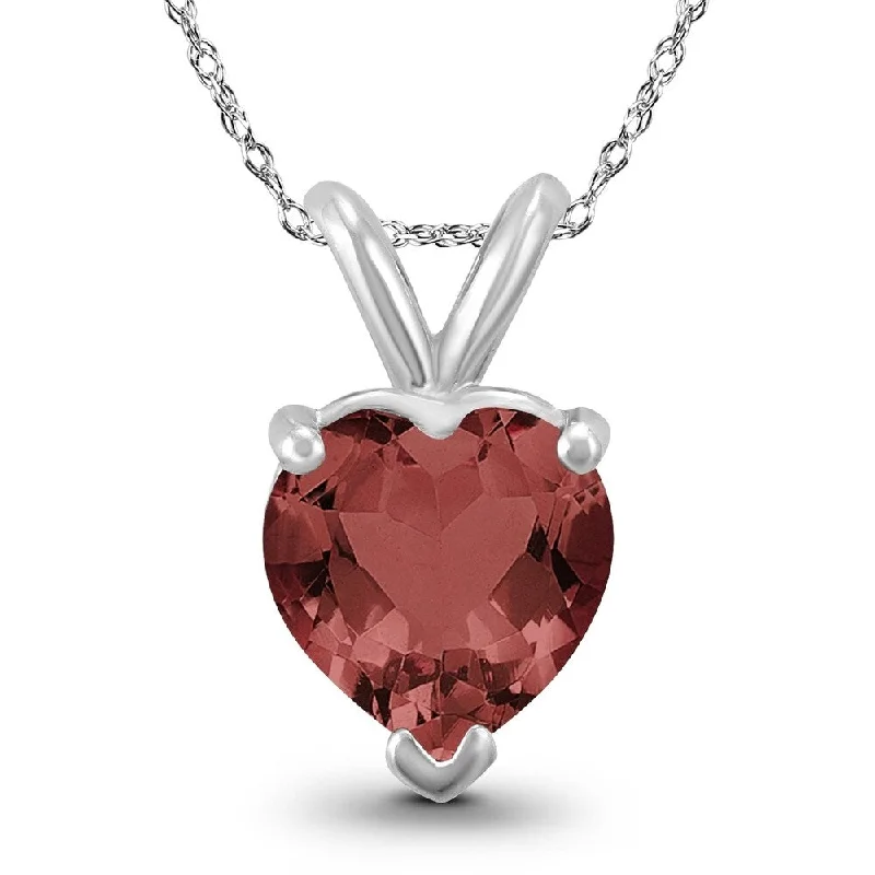 women’s personalized pendant necklace for anniversary -14K White Gold 6MM Heart Garnet Pendant