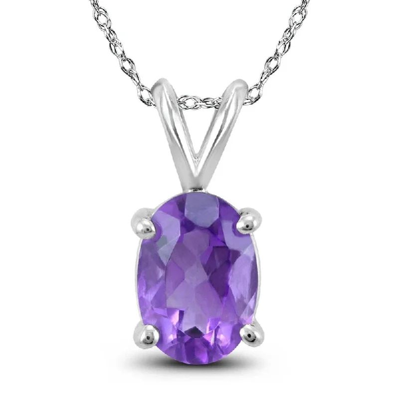 custom pendant necklace with heart design -14K White Gold 6x4MM Oval Amethyst Pendant