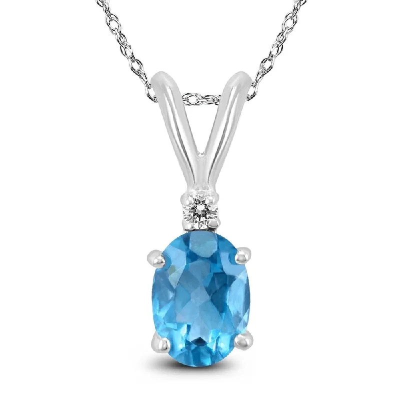 custom engraved moonstone pendant necklace -14K White Gold 6x4MM Oval Blue Topaz and Diamond Pendant