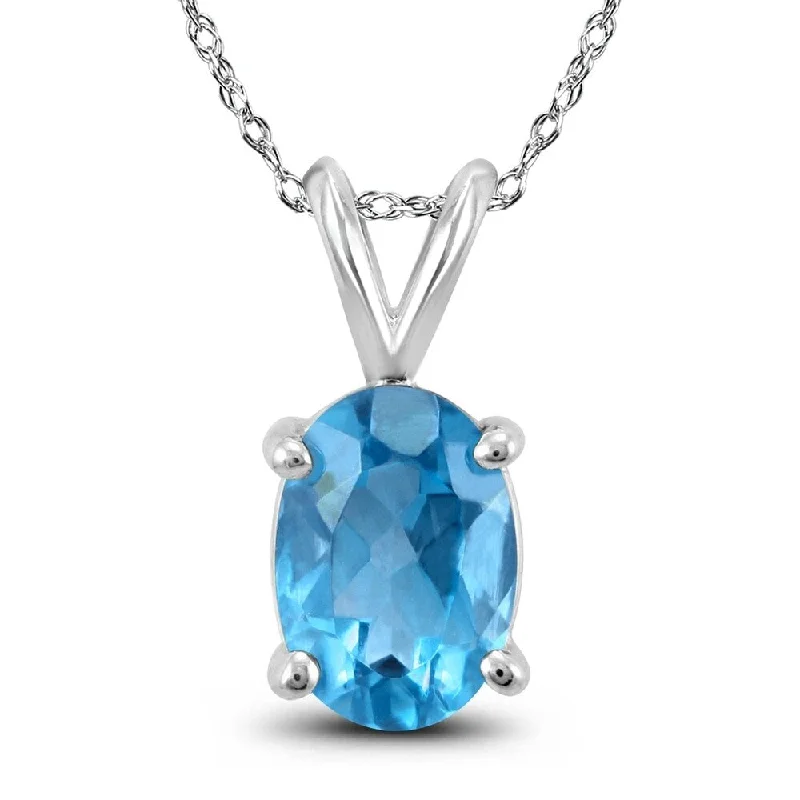 personalized necklace with gemstone pendant gold -14K White Gold 6x4MM Oval Blue Topaz Pendant