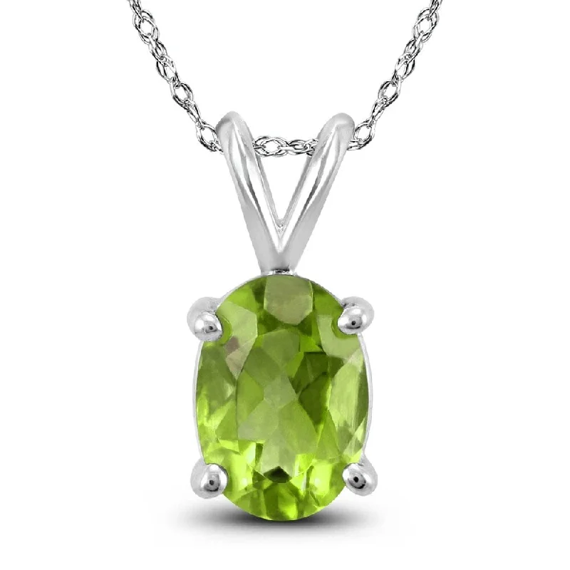 women’s dainty gold pendant necklace -14K White Gold 6x4MM Oval Peridot Pendant