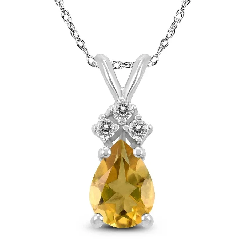 silver pendant necklace for bridesmaids -14K White Gold 6x4MM Pear Citrine and Diamond Pendant