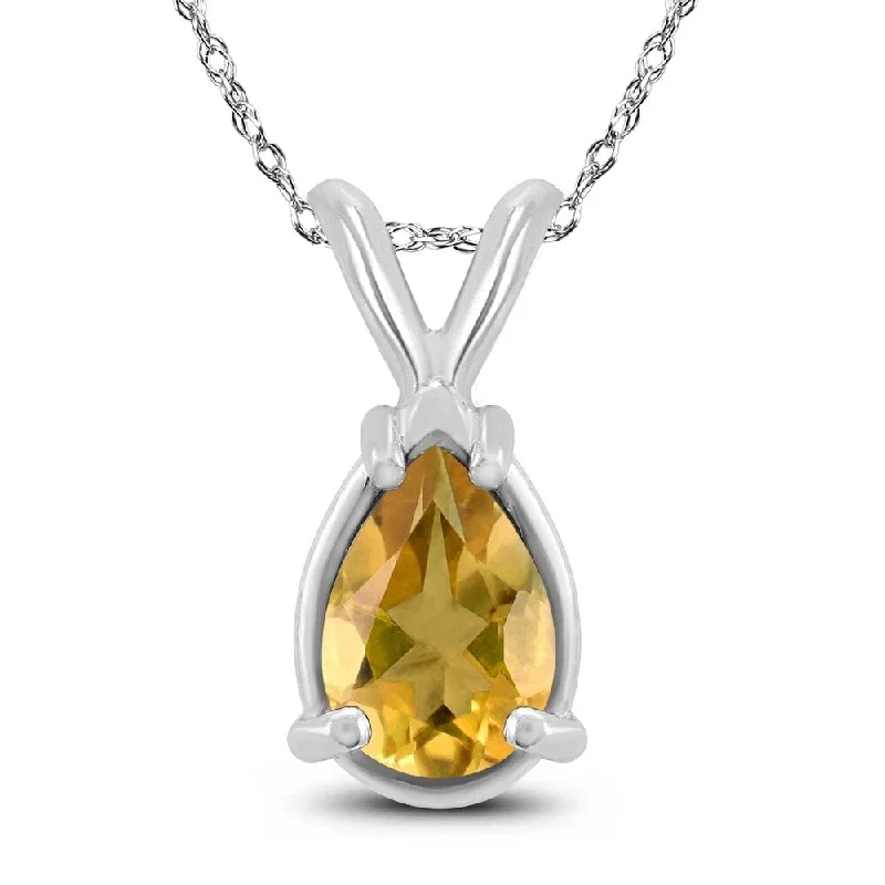 women’s celestial pendant necklace gold -14K White Gold 6x4MM Pear Citrine Pendant