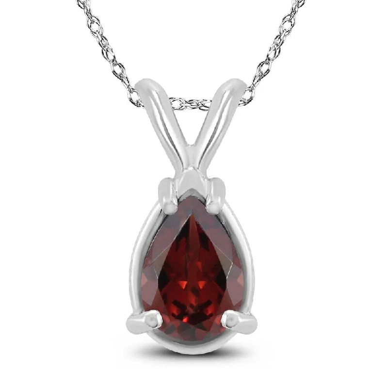 custom family pendant necklace silver -14K White Gold 6x4MM Pear Garnet Pendant