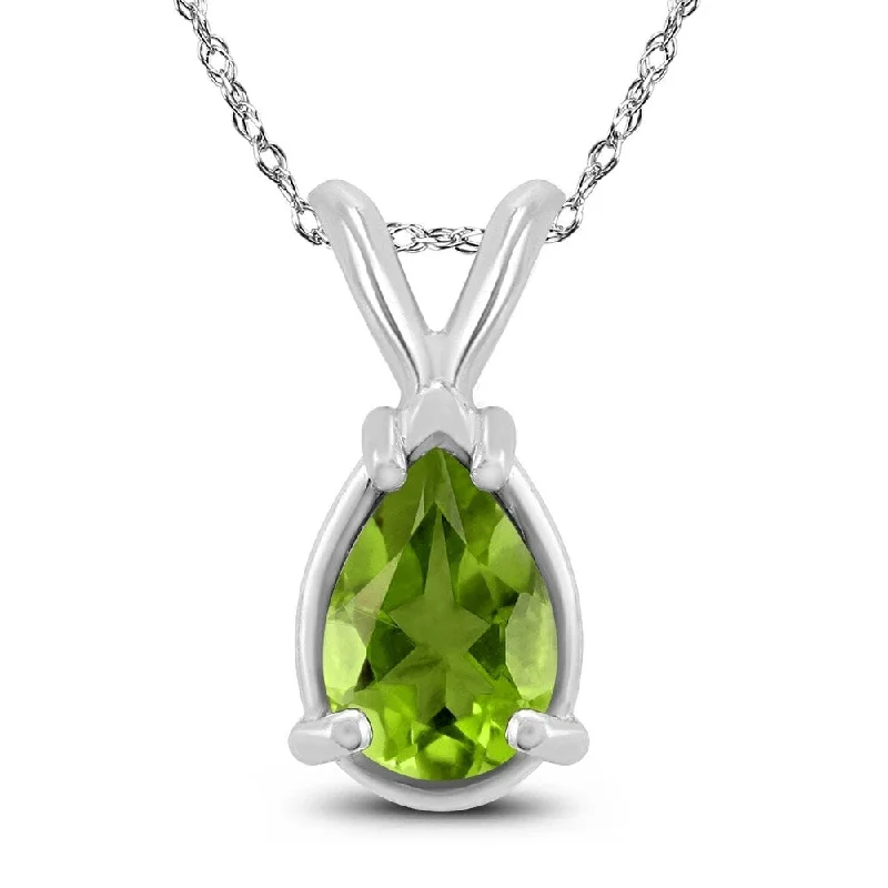 gold bar pendant necklace with name -14K White Gold 6x4MM Pear Peridot Pendant