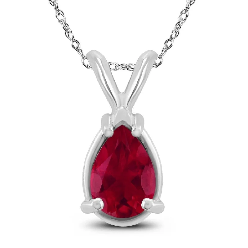 custom silver pendant necklace with initials -14K White Gold 6x4MM Pear Ruby Pendant