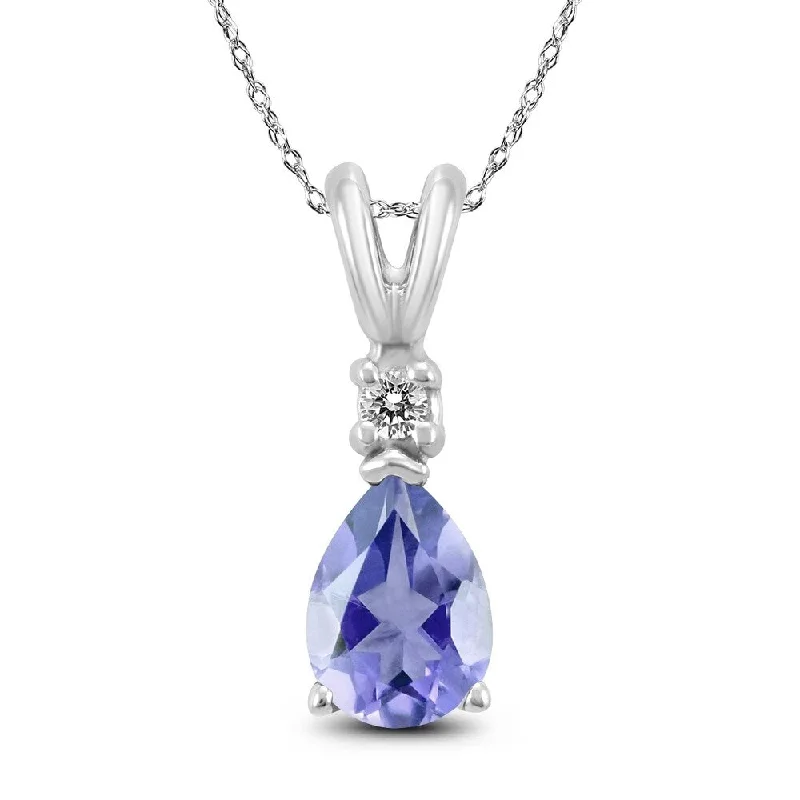 custom necklace pendant with gemstone initials -14K White Gold 6x4MM Pear Tanzanite and Diamond Pendant