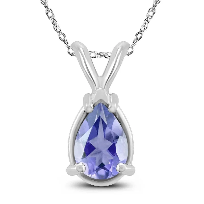 moonstone bar pendant necklace silver -14K White Gold 6x4MM Pear Tanzanite Pendant