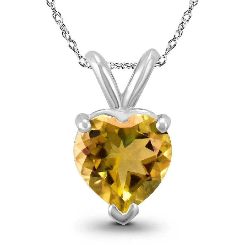 women’s dainty gemstone pendant necklace silver -14K White Gold 7MM Heart Citrine Pendant