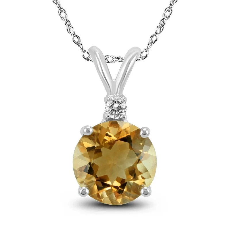 women’s simple pendant necklace with charm -14K White Gold 7MM Round Citrine and Diamond Pendant