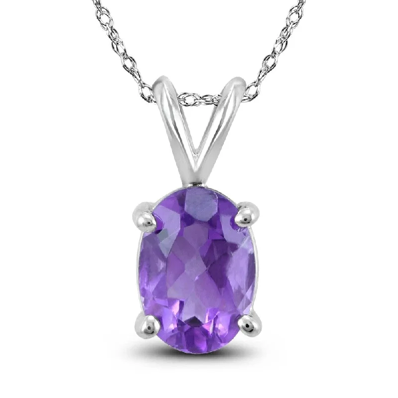 personalized necklace with gold pendant -14K White Gold 7x5MM Oval Amethyst Pendant