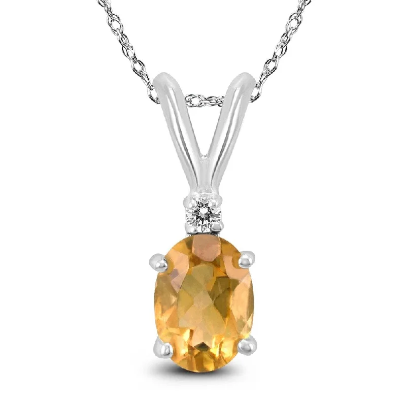 unique heart pendant necklace for women -14K White Gold 7x5MM Oval Citrine and Diamond Pendant