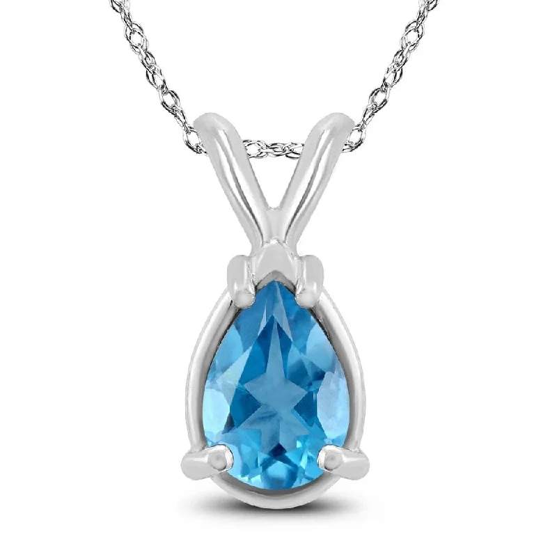 custom engraved moonstone pendant necklace -14K White Gold 7x5MM Pear Blue Topaz Pendant