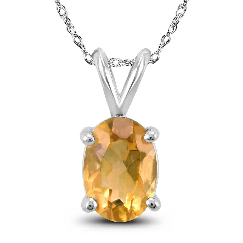 custom engraved pendant necklace with letter -14K White Gold 8x6MM Oval Citrine Pendant