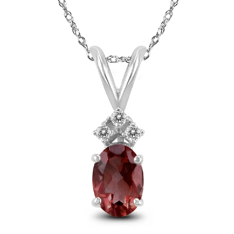 custom name pendant necklace gold -14K White Gold 8x6MM Oval Garnet and Diamond Pendant