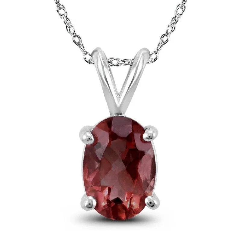 simple crystal pendant necklace with initial -14K White Gold 8x6MM Oval Garnet Pendant