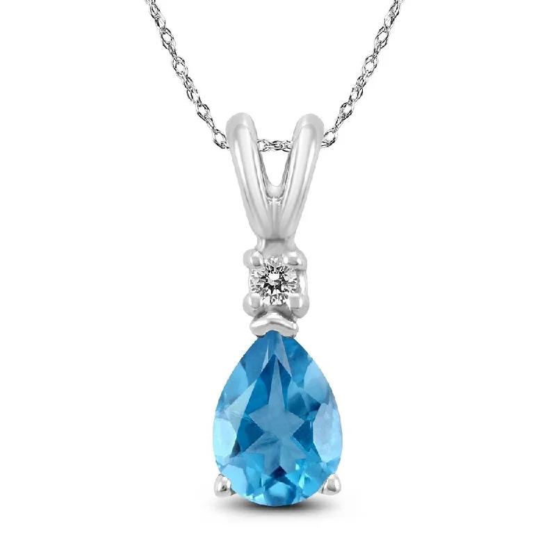 women’s simple pendant necklace with pearl -14K White Gold 8x6MM Pear Blue Topaz and Diamond Pendant