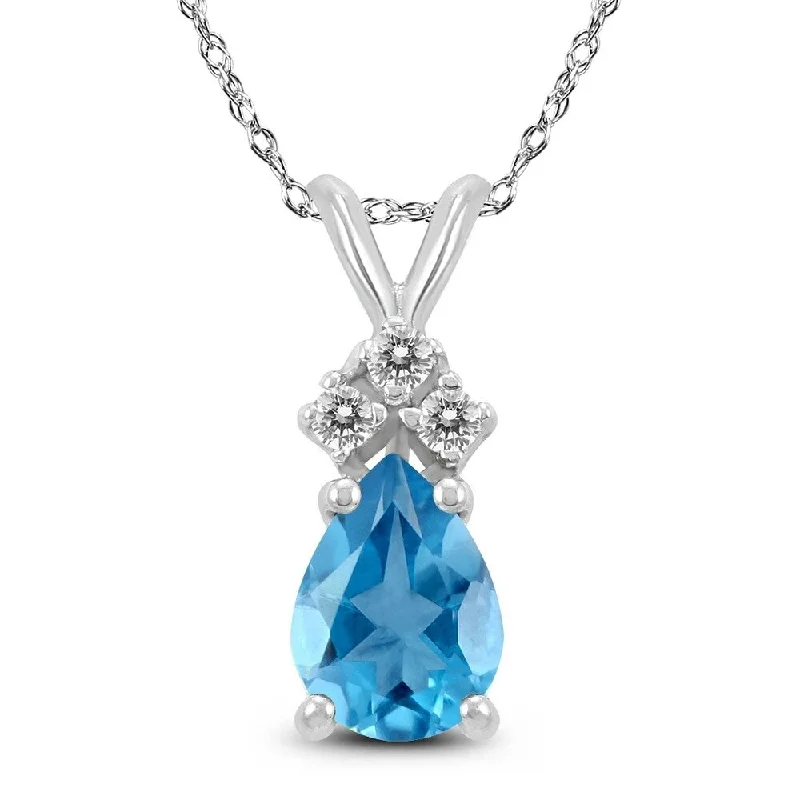 custom necklace pendant with gemstone initials -14K White Gold 8x6MM Pear Blue Topaz and Diamond Pendant