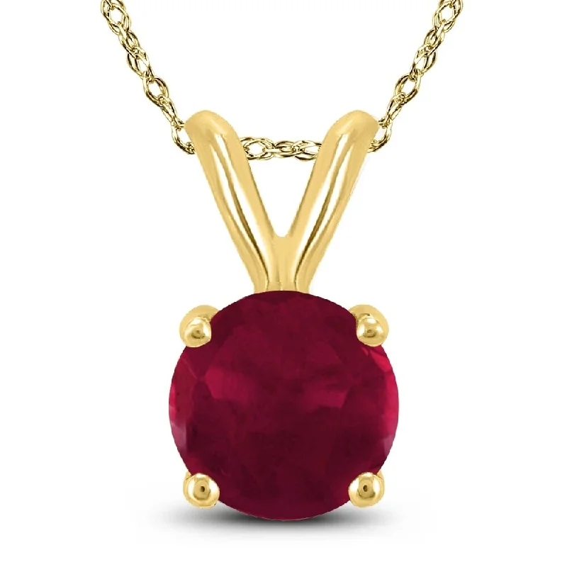 personalized pendant necklace with geometric design -14K Yellow Gold 4MM Round Ruby Pendant