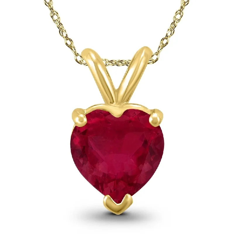 simple bar pendant necklace with gemstone -14K Yellow Gold 5MM Heart Ruby Pendant