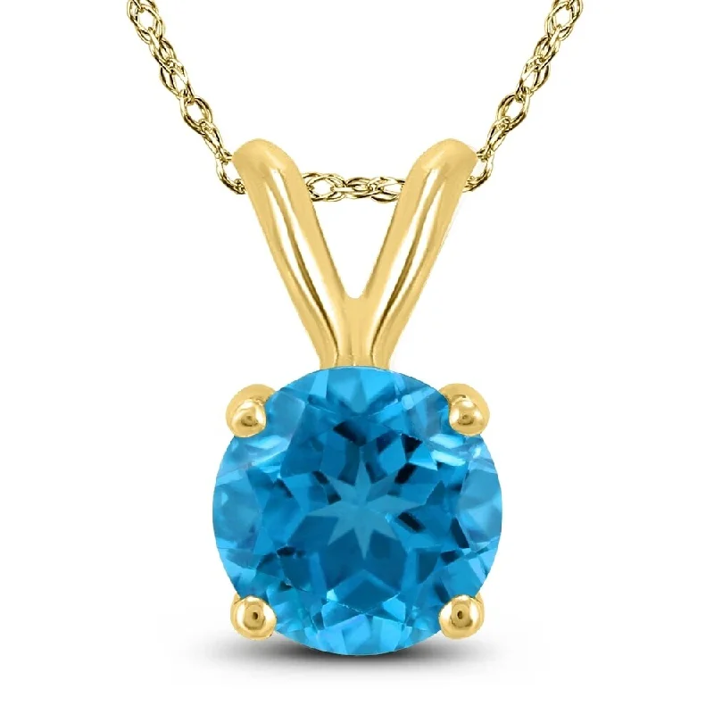 custom pendant necklace with star charm -14K Yellow Gold 5MM Round Blue Topaz Pendant