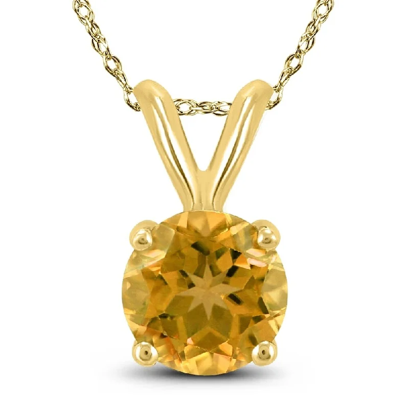 women’s dainty gemstone pendant necklace silver -14K Yellow Gold 5MM Round Citrine Pendant