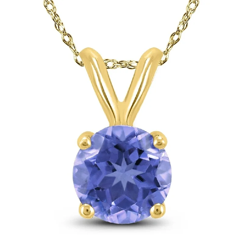 handmade gold pendant necklace with gemstone -14K Yellow Gold 5MM Round Tanzanite Pendant