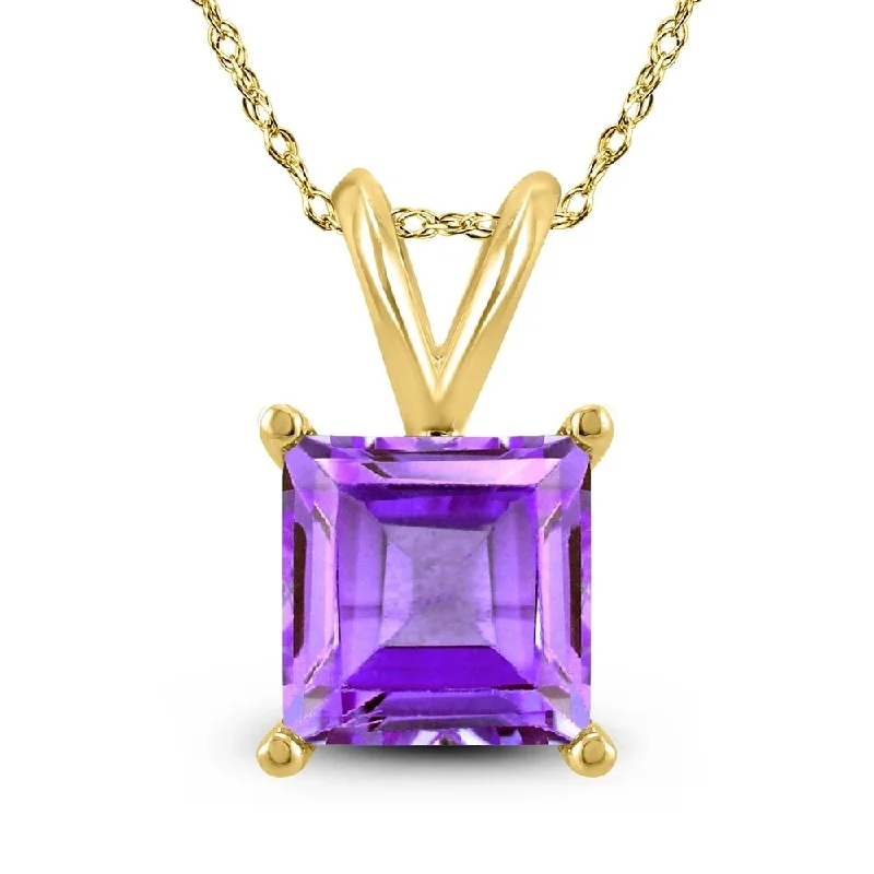 dainty gold pendant necklace with charm -14K Yellow Gold 5MM Square Amethyst Pendant